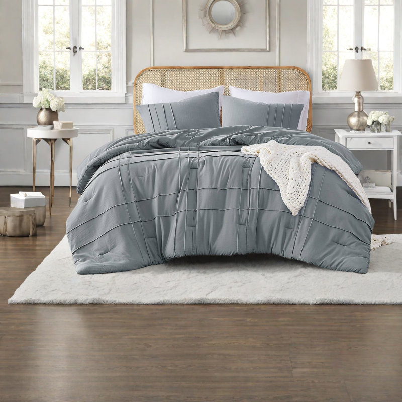 Grey Bedding Sets, Soft Microfiber Pleated Twin Style For Home