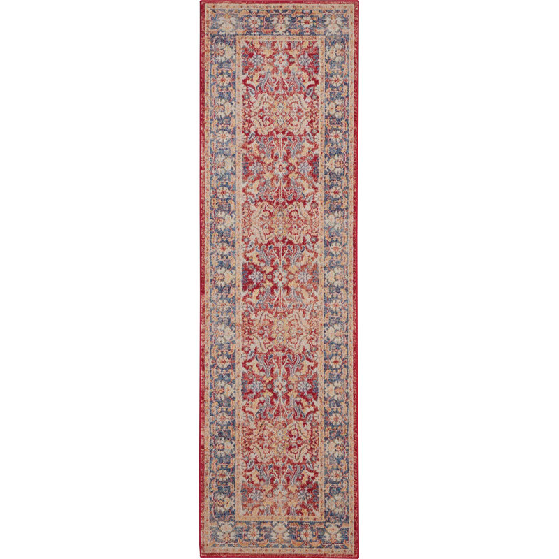 Oglethorpe Blue/Red Rug, Runner 2'4" x 8'