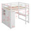 Lit mezzanine double en bois avec tablettes de rangement à 2 niveaux, 3 tiroirs, garde-robe intégrée et bureau-242881842