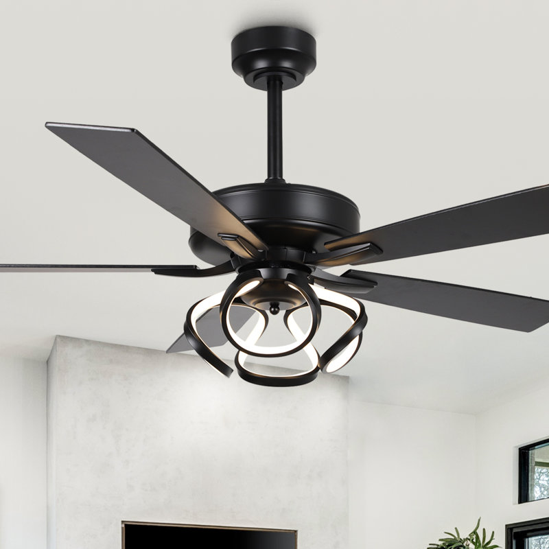 Chantalle 52" 5 - Blade Ceiling Fan with Dimmable 3CCT LED Lights and Remote Control, Black