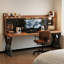 Bureau noyer + bois massif rectangulaire noir + fer-1085965172