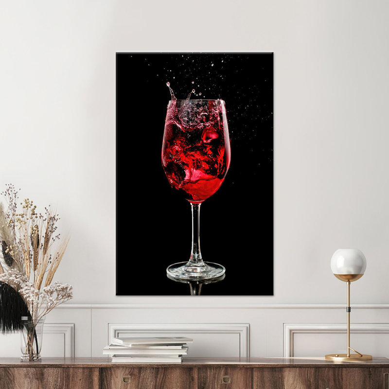 Impression sur toile Elegant Red Wine Glass: Modern Bar Decor, 1P BlackFramedCanves, H : 67 x L : 47,3 pouces