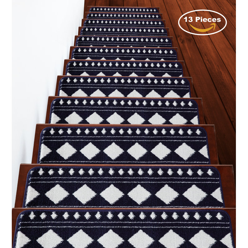 tapis d'escalier doux et vibrant en treillis Brawner, Bleu marine