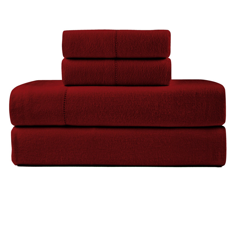 Pointehaven 180 GSM Cotton True Red Flannel Deep Pocket 3 pc Sheet Set, Twin, Twin Sheet Set with 1 Pillowcase, Red