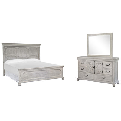 King Panel Bed And Drawer Dresser With Landscape Mirror