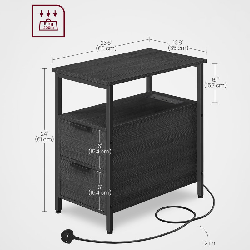 Annemiek 60cm W Metal Bedside Table, Gray