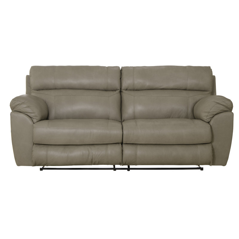 Alonii 90.5" Italian Leather Pillow Top Arm Reclining Sofa, Putty, Manual