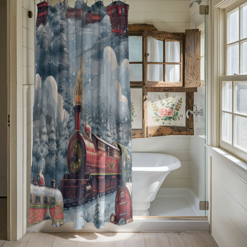 Rideau de douche Festive Train - Premium, H 74 po x l 71 po
