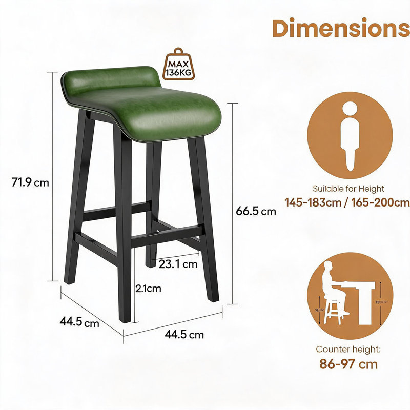 Leather Bar Chairs Set of 2/4, Bar Height Stools Counter Stools with Wood Leg & Non-Slip Feet, Vintage Island Stools for Kitchen Island Dining Room Patio