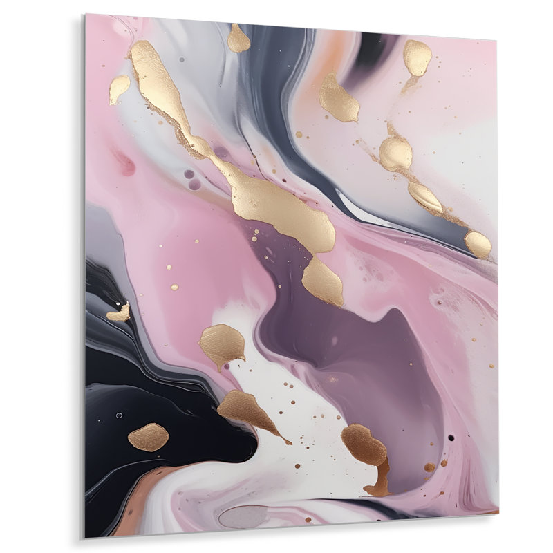 Rose et or mystérieux marbre V - art mural abstrait en métal marbré, H 20 po x l 12 po x P 1 po