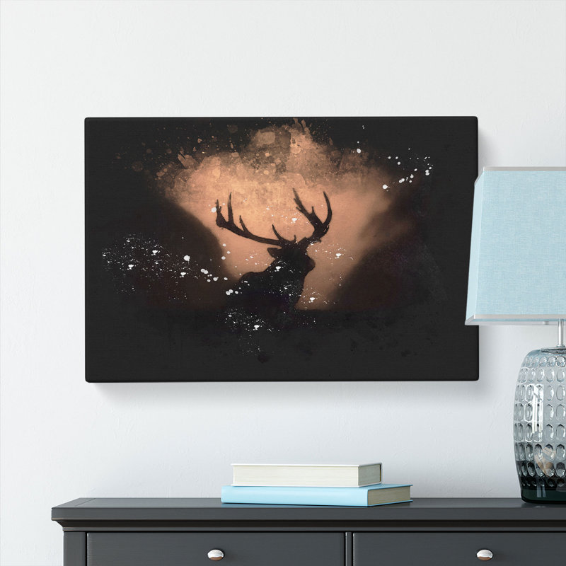 Stag In The Sunset - Wrapped Canvas Print, 30cm H x 45cm W x 4cm D