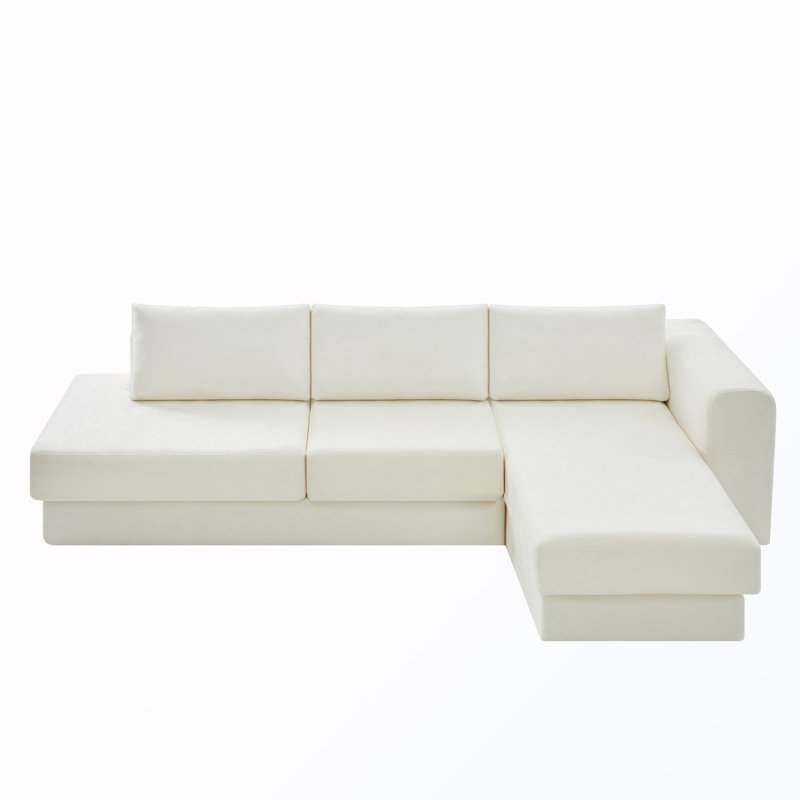 Canapé modulaire en L avec coussins doubles, Chenille beige