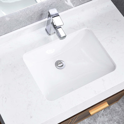 High Ceramic Rectangular Sink - White, Overflow, Sound Absorbing, Heat , Stain & Scratch Rust-, No Faucet Holes Emerged White Bathroom Basin Rustproof, Openings