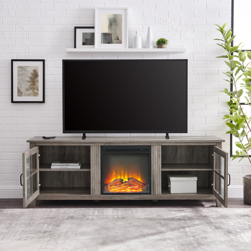 Dake 70" Media Console with Electric Fireplace, Gray Wash
