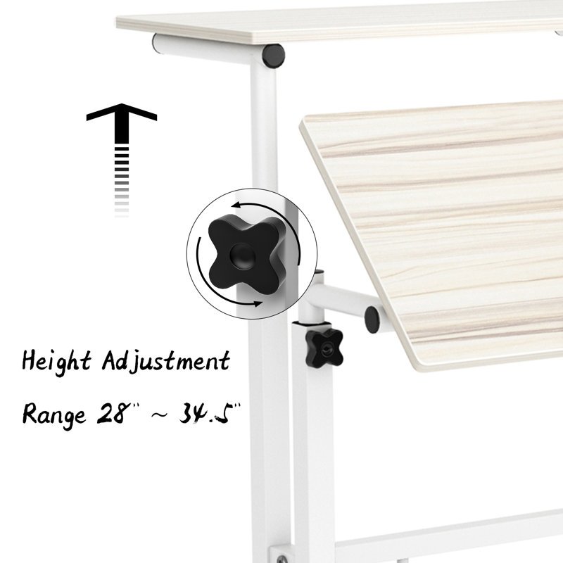 Chariot réglable pour ordinateur portable, Érable blanc, H 35,4 po x l 23,6 po x P 15,7 po