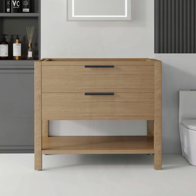 Freestanding Bathroom Vanity Cabinet Only with Soft-Close Double Drawers and Spacious Interior Storage, Oak