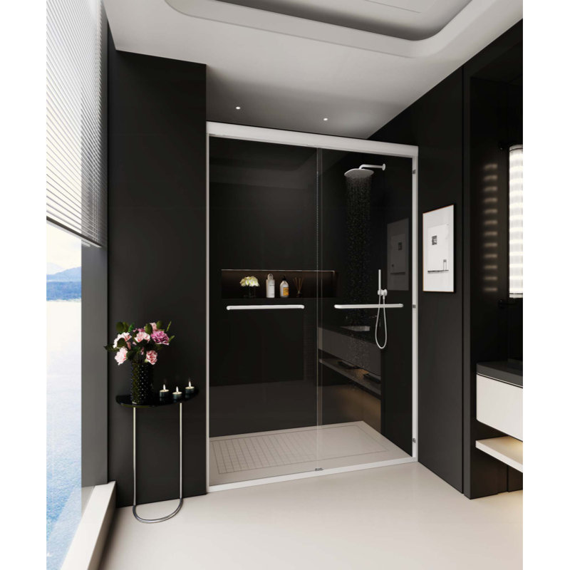 Double porte de douche coulissante, porte coulissante semi-sans cadre pour salle de bain avec verre trempé de 1/4 po (6 mm) pour douche à l'italienne