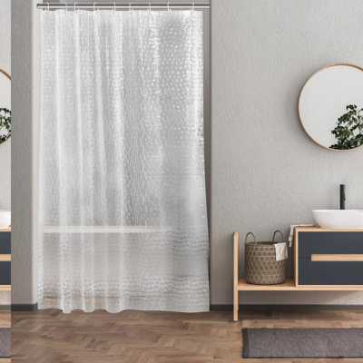 AquaCube Semi-Clear Shower Curtain - Water Cube Pattern, Long EVA Shower Liner with 9 Metal Grommets & 12 Plastic Hooks