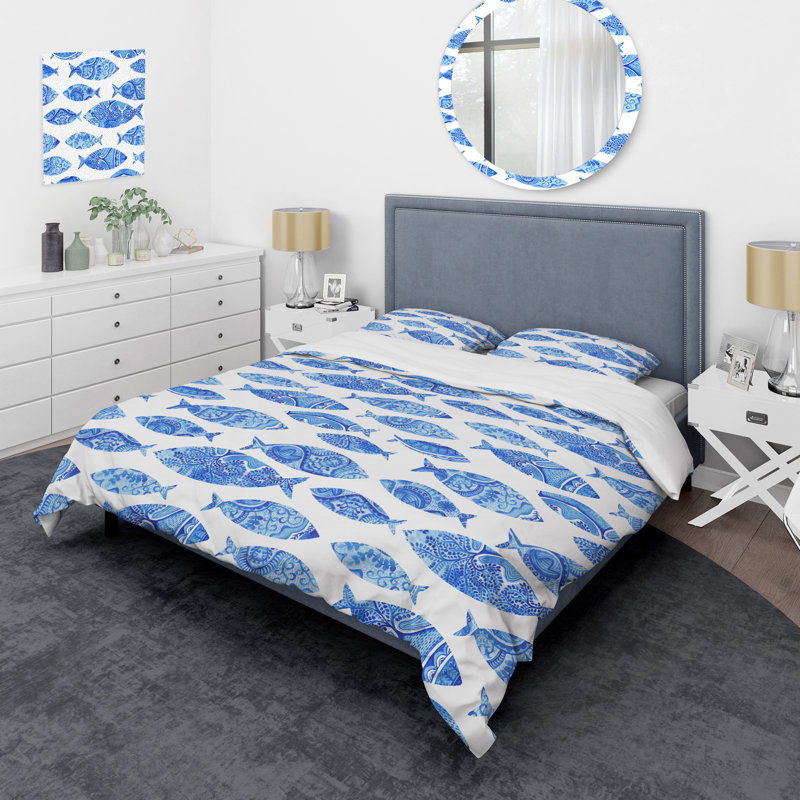 Twin Blue and White Microfiber Nautical Duvet Cover Set