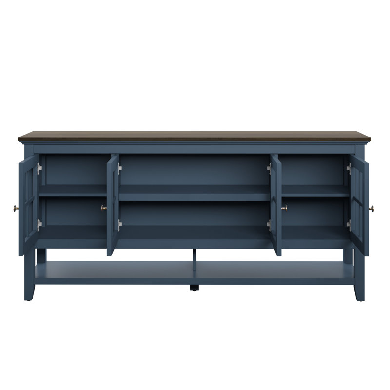 Buffet de 67,75 po de largeur avec portes en verre Alannah, Bleu Fontana