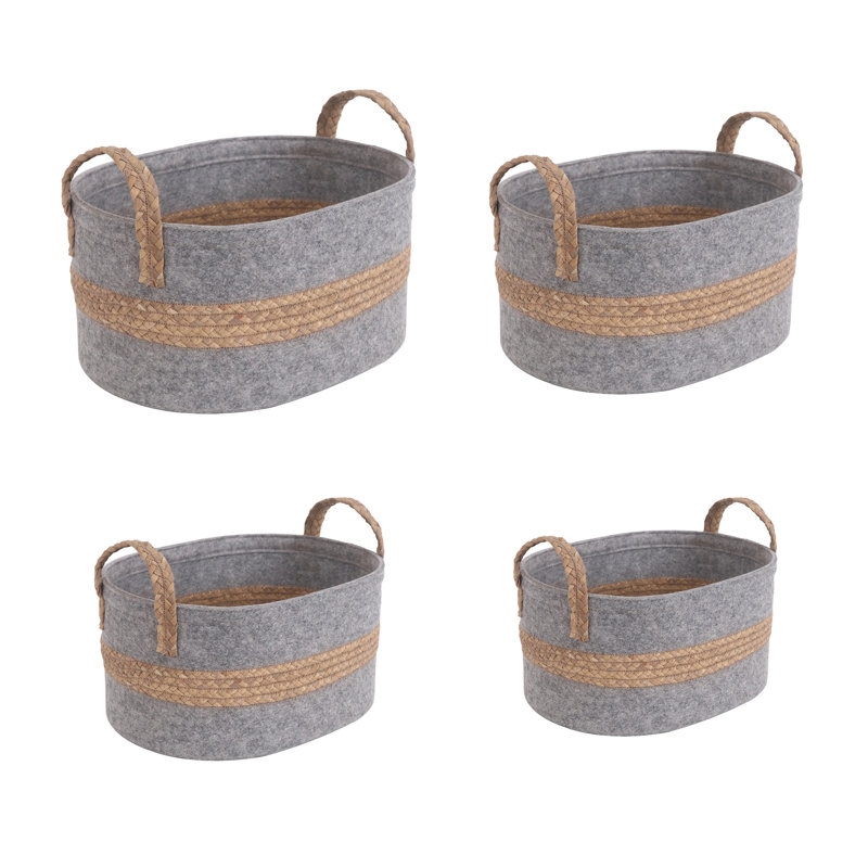 Woven Storage Baskets With Handles Set Of 4 Decorative Bins