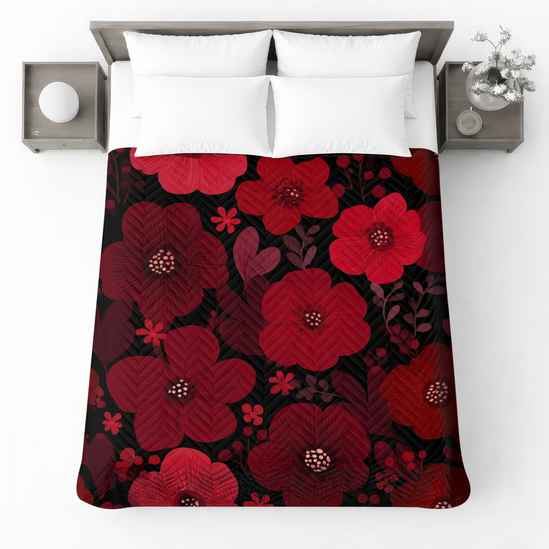 Couvre-lit matelassé à motif floral rouge toutes tailles, Double