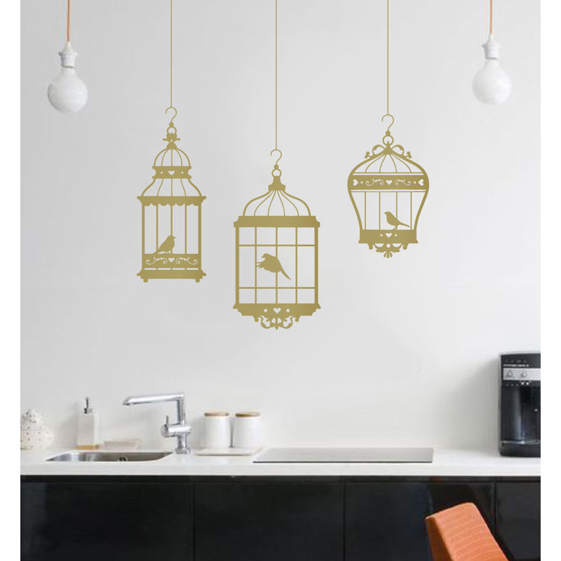 Adhésif décoratif jolies cages à oiseaux, H 48 po x l 37 po x P 0,01 po, Or