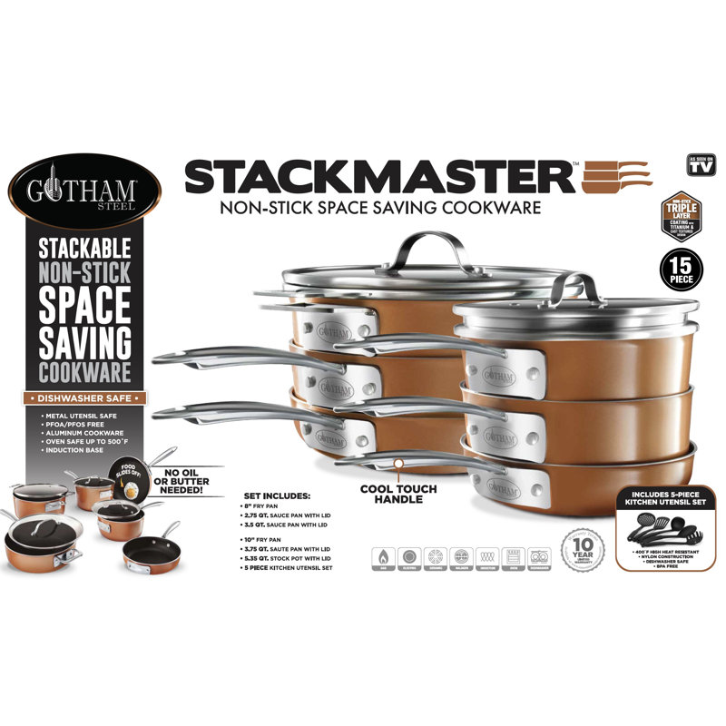 Stackmaster anti-adhésif en aluminium 15 pièces en acier gotham