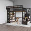 Lit mezzanine double avec rangement, en métal noir, style moderne gain de place, pour chambre d'enfant
