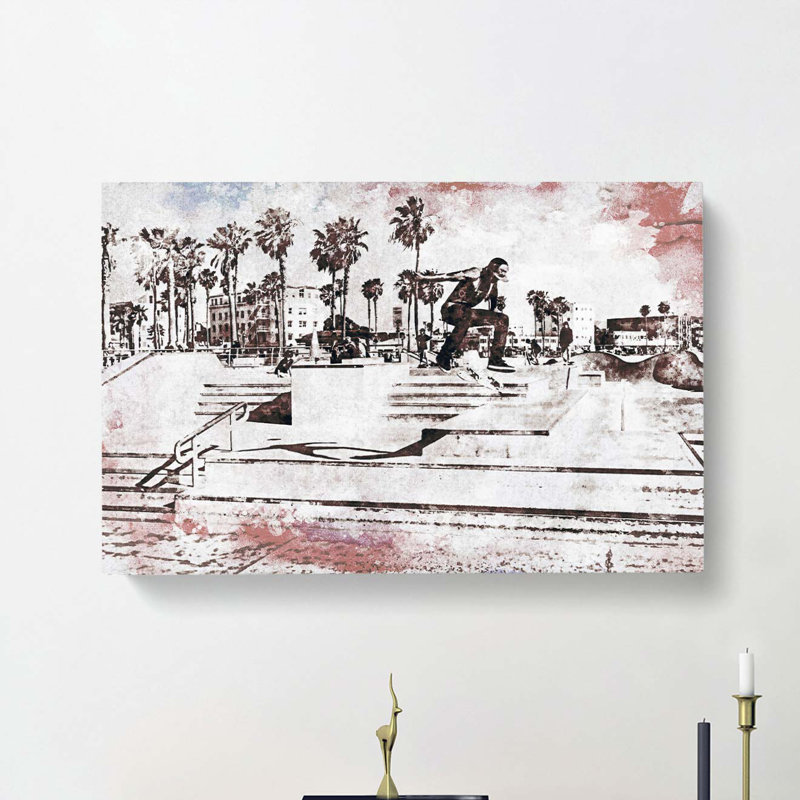Tricks with the Skateboard in Abstract - Wrapped Canvas, 50cm H x 76cm W x 3cm D