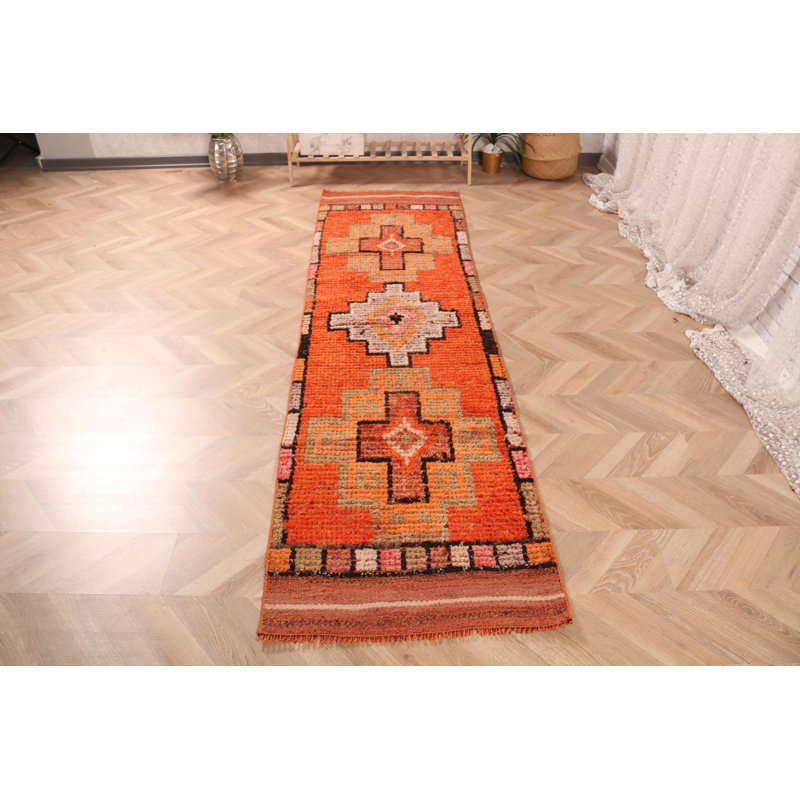 Tapis turc fait à la main en orange vif pour ajouter une touche de style unique aux couloirs