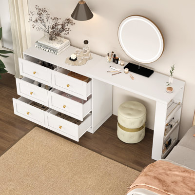 Extendable Makeup Vanity Desk With 6 Drawers