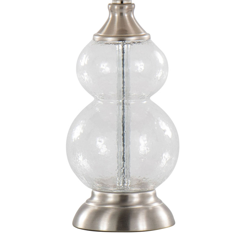 Ensemble de 2 lampes décoratives 20 po, verre froissé transparent avec abat-jour nickel brossé et lin blanc
