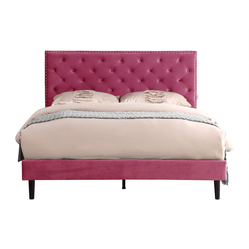 Avrah Upholstered Wingback Bed, Full, Pink