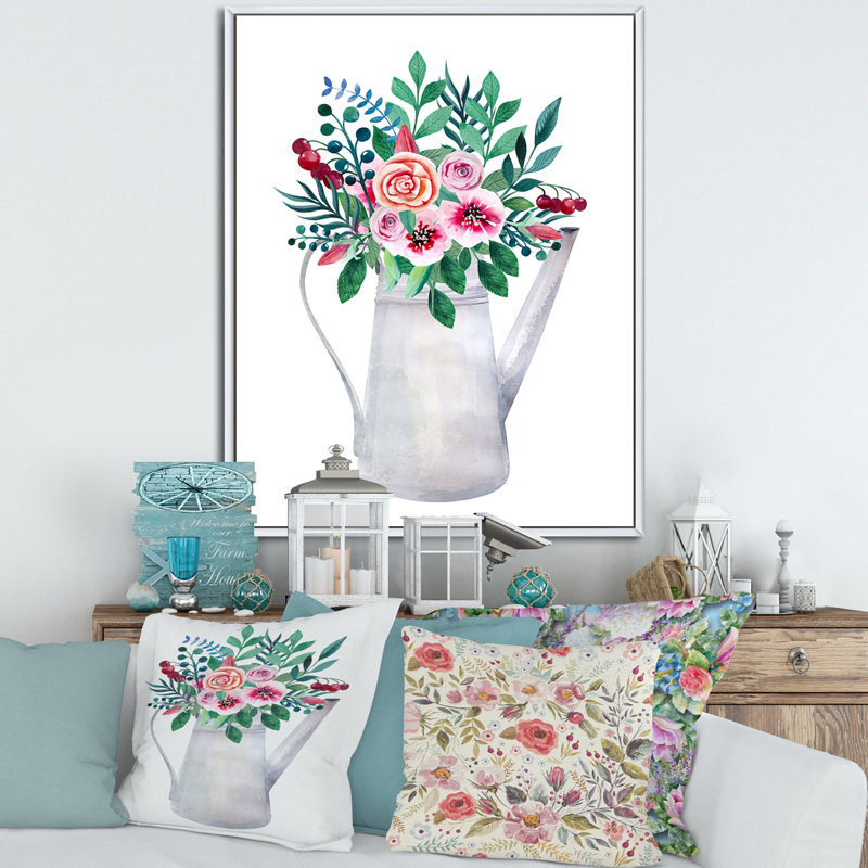 Bouquets de fleurs dans un pot de fleurs rustique - reproduction de cadre flottant sur toile, H 20 po x l 12 po x p 1 po