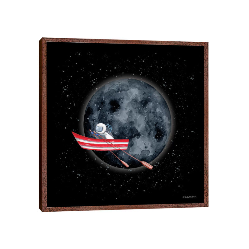 Sail to the Moon 1 Piece Painting on Canvas, 93.98cm H x 93.98cm W x 3.81cm D, Classic Brown Wood Framed