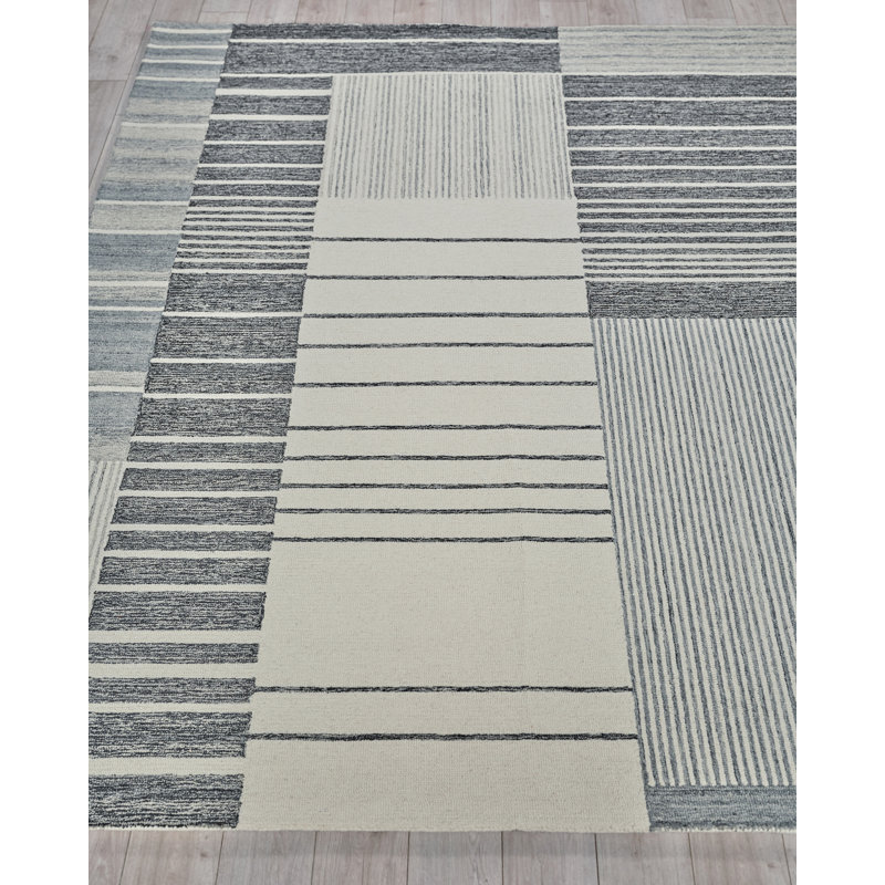 Castine Hand Tufted Geometric Area Rug in Gray/Ivory, Rectangle 9' x 12'