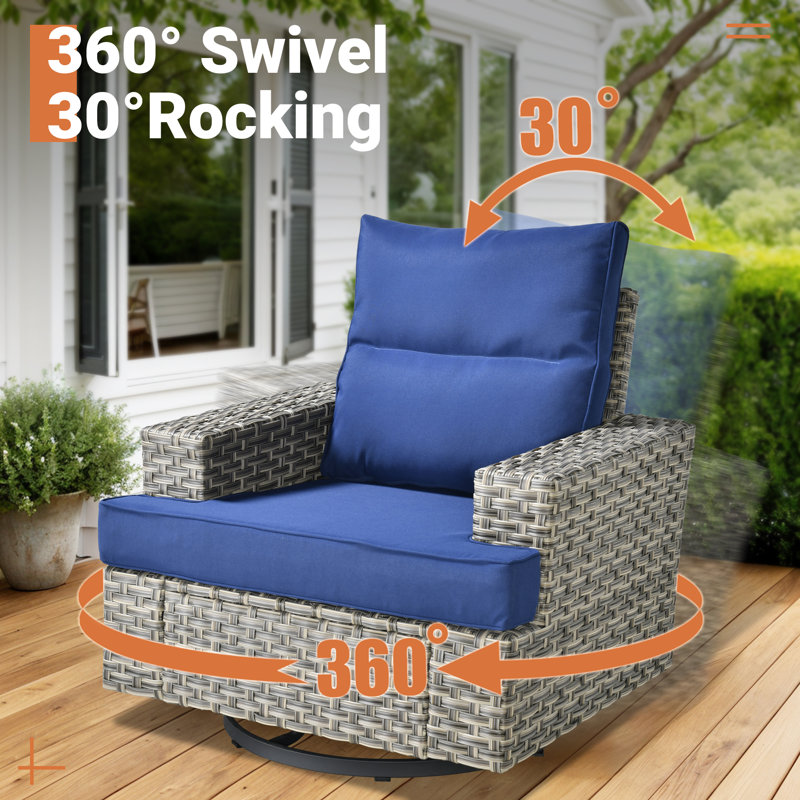 Wahkon Wicker/Rattan 5 - Person Seating Group With Cushions, Navy