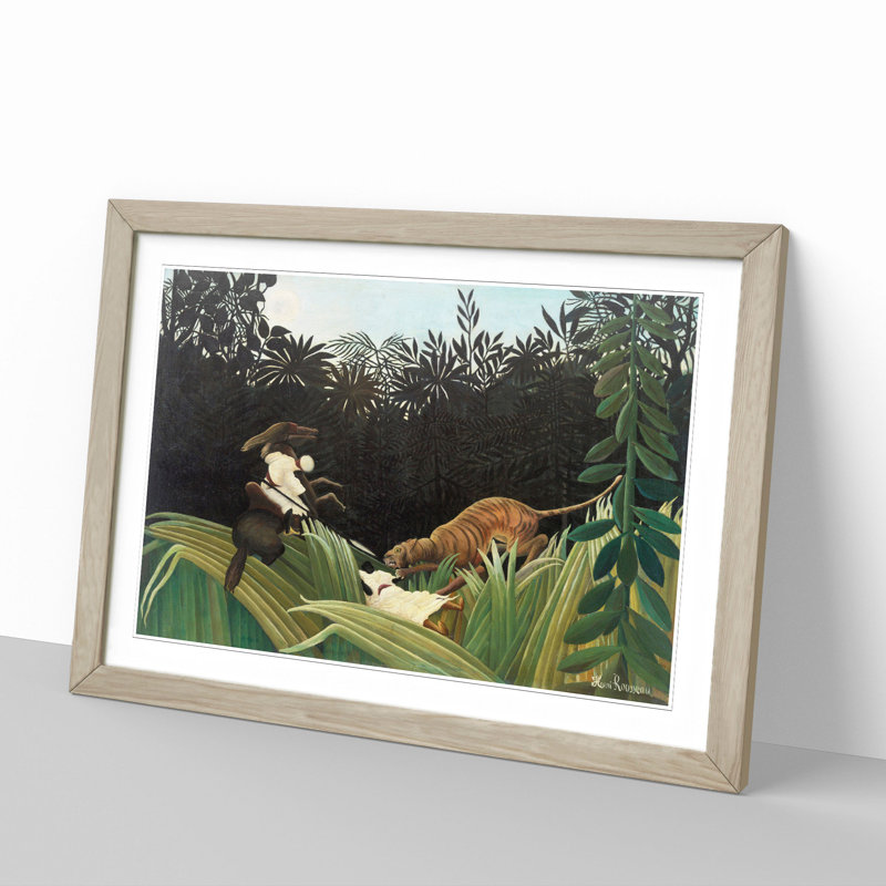 Scouts Attacked by a Tiger by Henri Rousseau - Picture Frame Painting, 36cm H x 48cm W x 2cm D, Oak Framed
