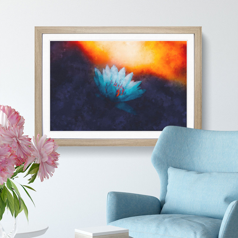 Lotus Flower - Picture Frame Graphic Art Print, Oak Framed, 62cm H x 87cm W x 2cm D