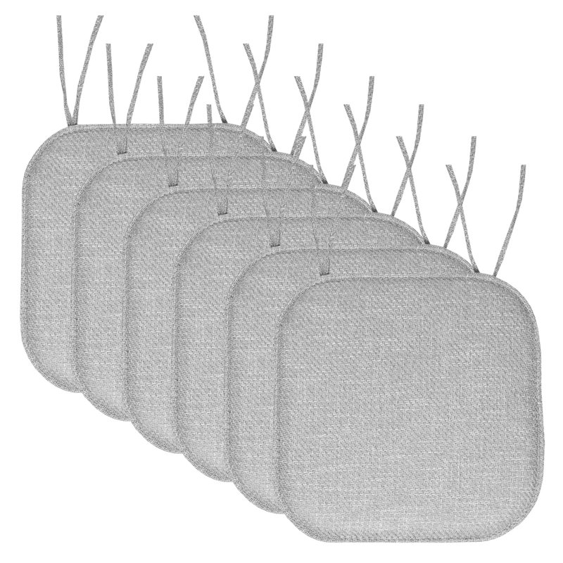 Herringbone Stitch Memory Foam Non-Slip 16" x 16" Chair Cushion Pad with Ties, Taupe, 6