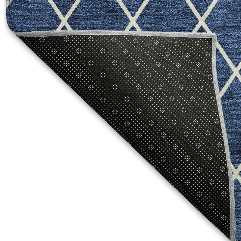 Premium Machine Washable Prisco Navy Rug, Rectangle 9' x 12'