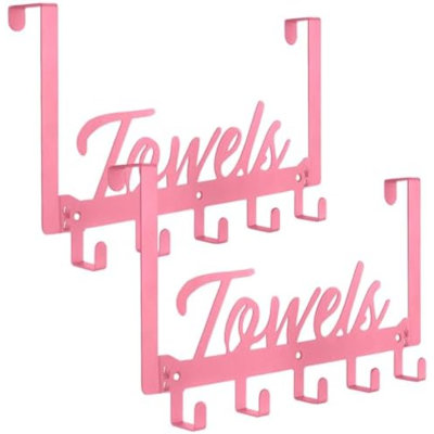2 Pack Over The Door Hooks, Towel Rack For Bathroom, Over Door Hanger With 10 Coat Hooks For Bedroom Bathroom, Pink