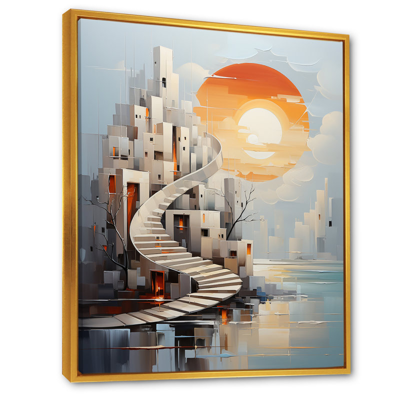 Château solaire surréel - art mural surréalisme, Cadre flottant doré, H 40 po x l 30 po x P 1,5 po