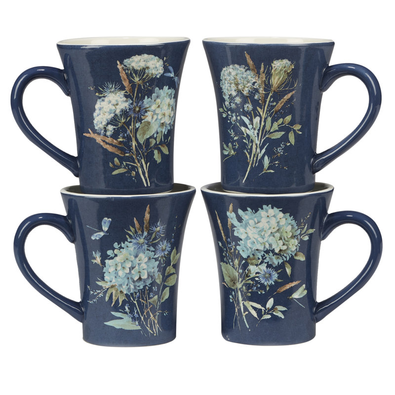 Bohemian Blue Floral Ceramic 16-Piece Dinnerware Set, Service for 4