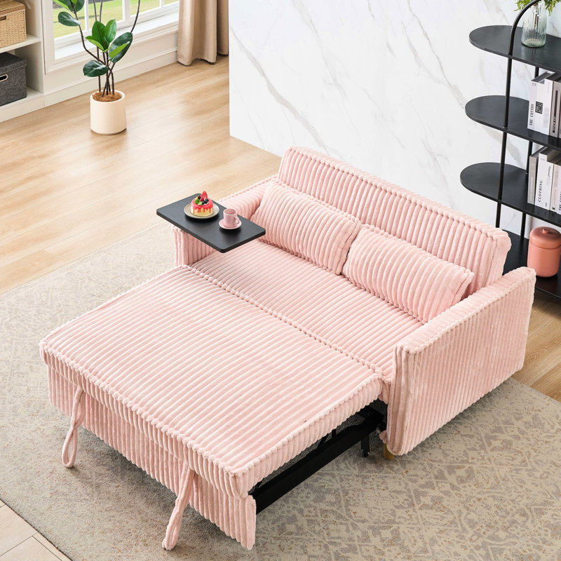 Charmant velours côtelé rose : design coulissant, plateau amovible, ports pour une chambre à coucher élégante et raffinée.