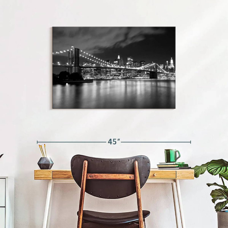 Impression sur toile Brooklyn Bridge At Night, H 24 po x l 36 po x P 1,25 po