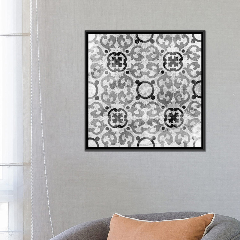 « boho luxe tile i », reproduction d’impression sur toile tendue, H 26 po x l 26 po x P 1,5 po, Toile avec cadre noir