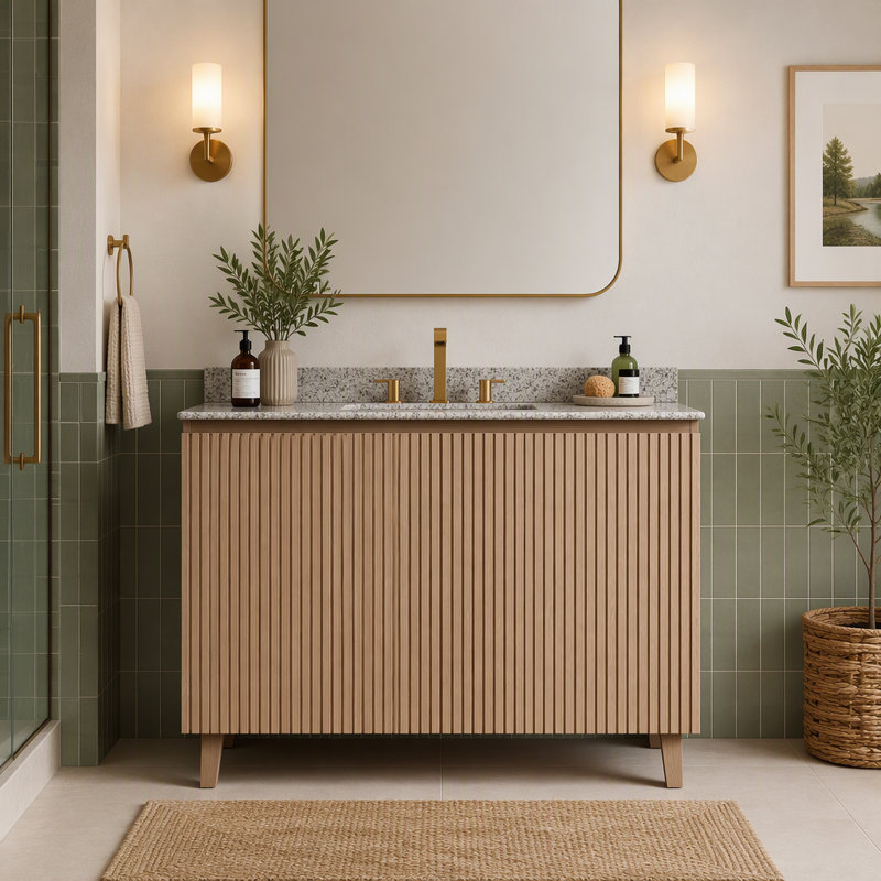 48" Freestanding Bathroom Vanity with Sink Granite Countertop Ceramic Basin Soft Close Adjustable Shelf
