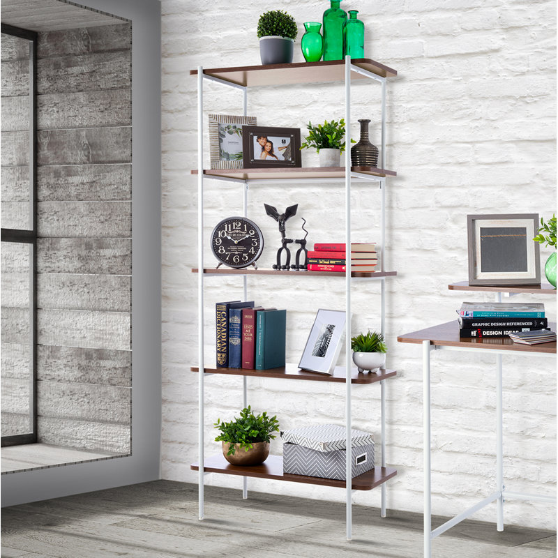 Bibliothèque standard Tooleville, Blanc mat / noyer clair
